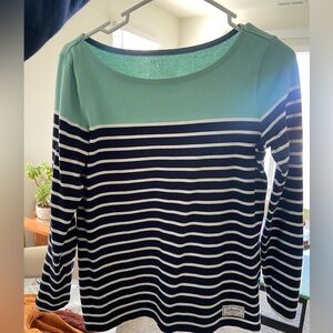 Petite Talbots striped top navy and teal blue